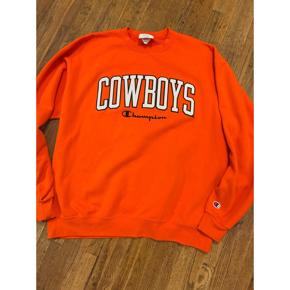 Vintage 90s Champion Cowboys Sweatshirt Mens XL Orange Embroidered Pullover